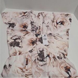 Express Floral Patterned Top in Cream and Brown